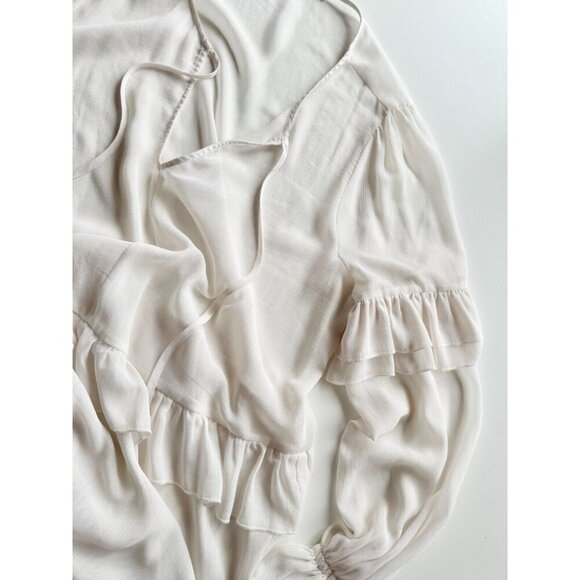 TULAROSA Darla Cloud White Chiffon Long Sleeve Ruffle Mini Shift Dress, Size L - Picture 6 of 10